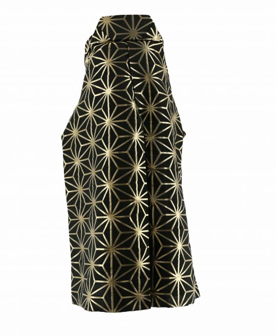 男性用袴単品レンタル(成人式・結婚式・卒業式)黒・金の大きな麻の葉文様[身長165cm]No.655